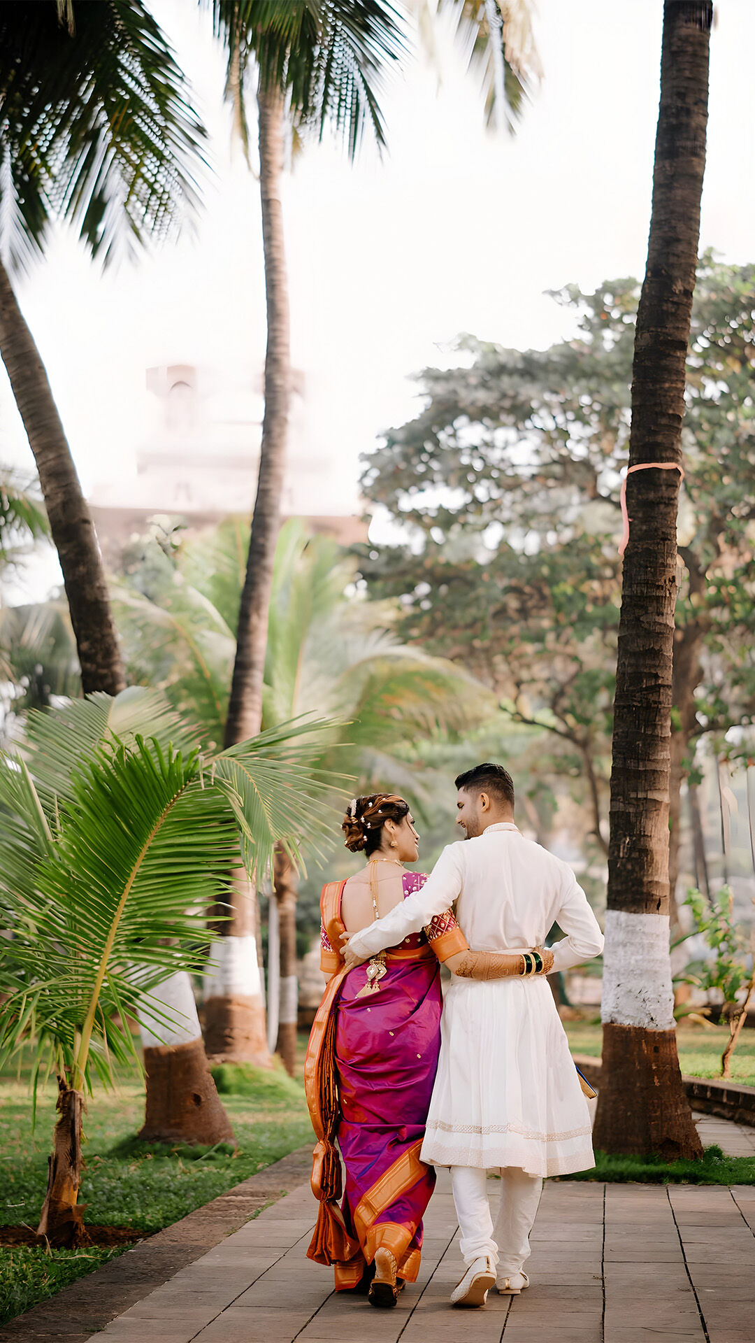 A romantic moment as the bride and groom embrace and gaze into each other's eyes at their wedding